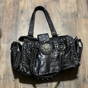 Chic Black Studded Shoulder Bag Rustic Couture